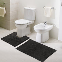 Tufted V Striped Grey Bathmat and Contour set