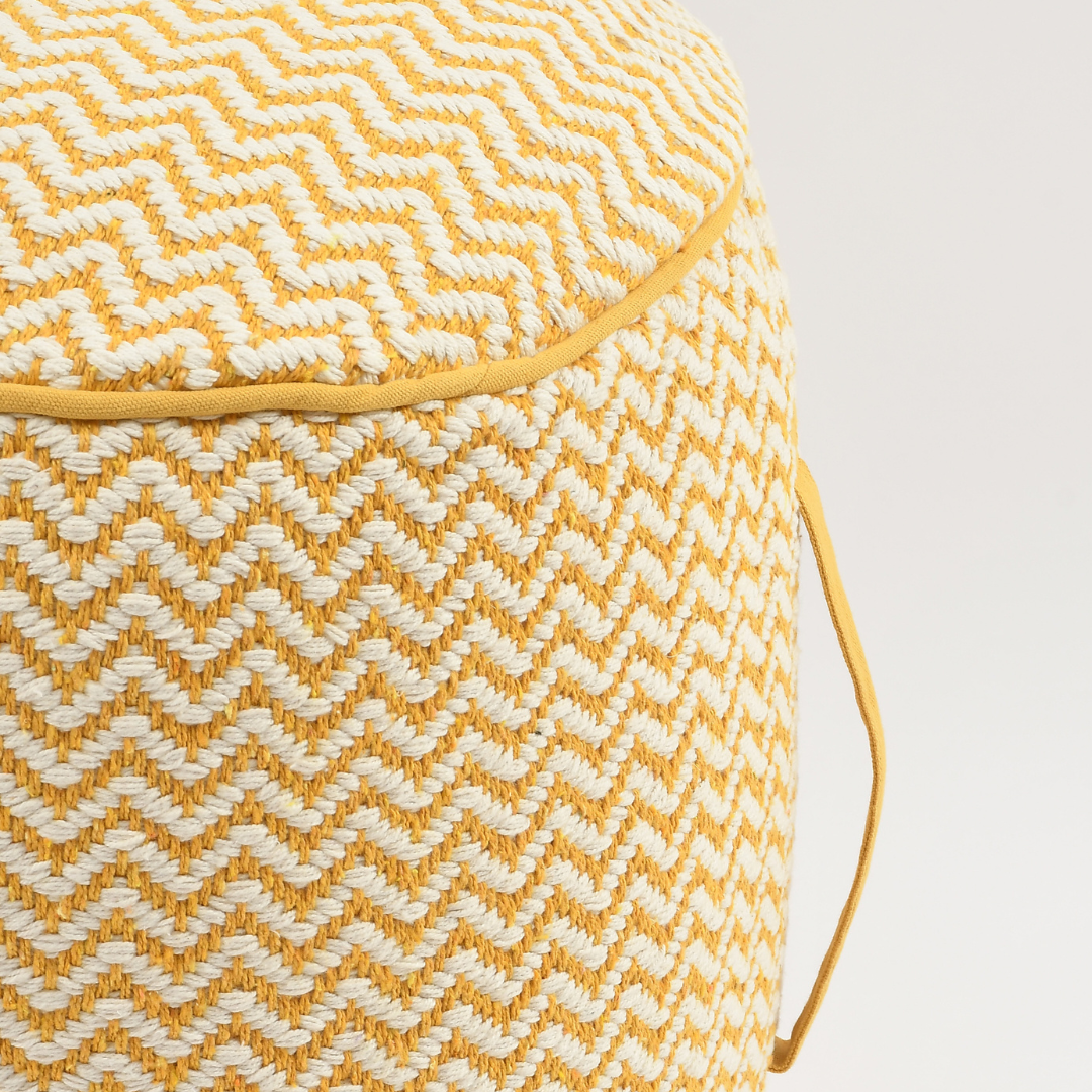 Mustard and White Boho Pouf- Sashaaworld