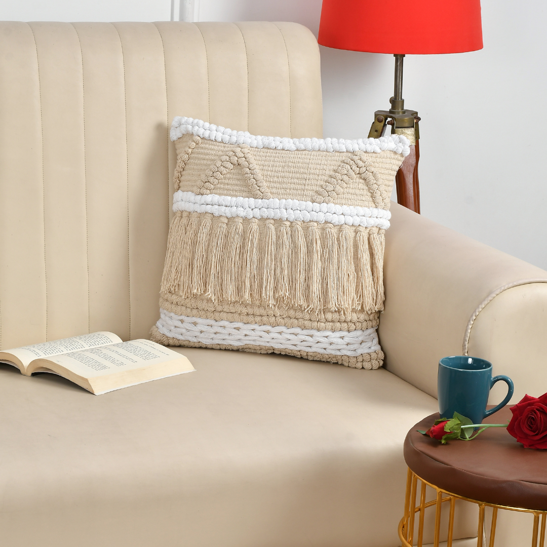 Beige Cotton Cushion Cover