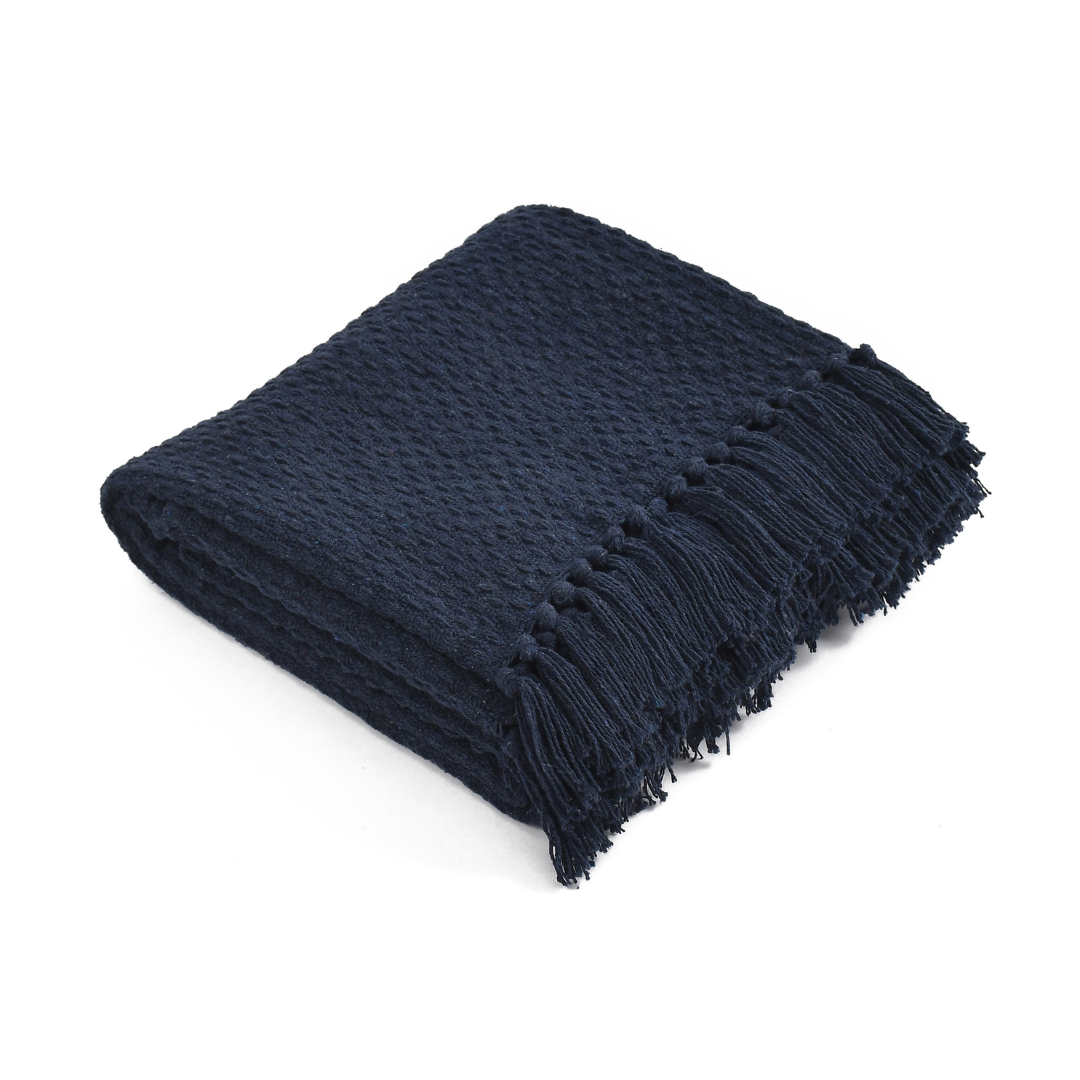 Navy Cotton Throw - Sashaaworld
