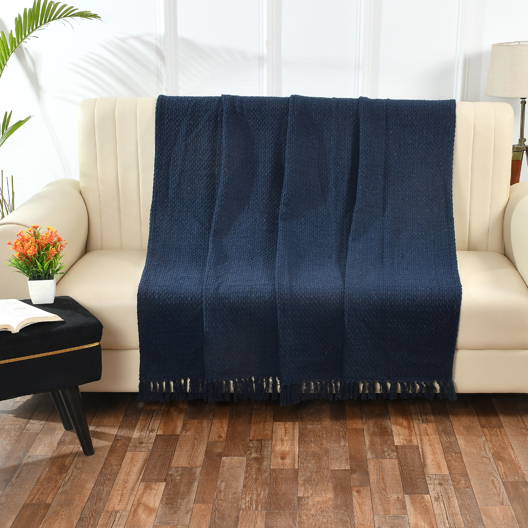 Navy Cotton Throw - Sashaaworld