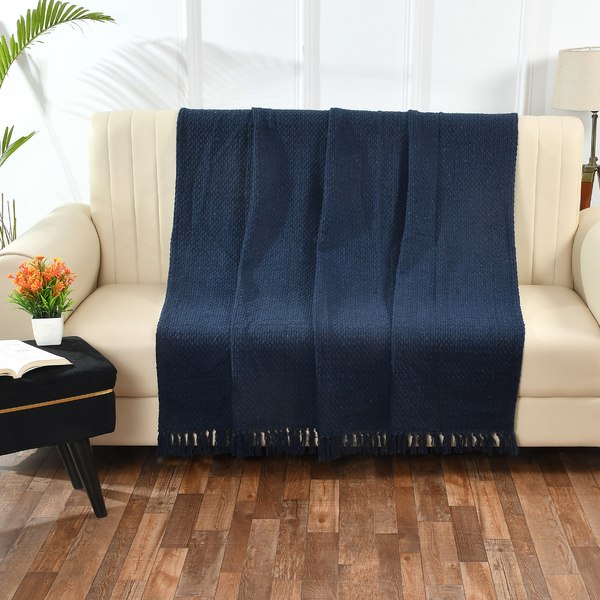 Navy Cotton Throw - Sashaaworld
