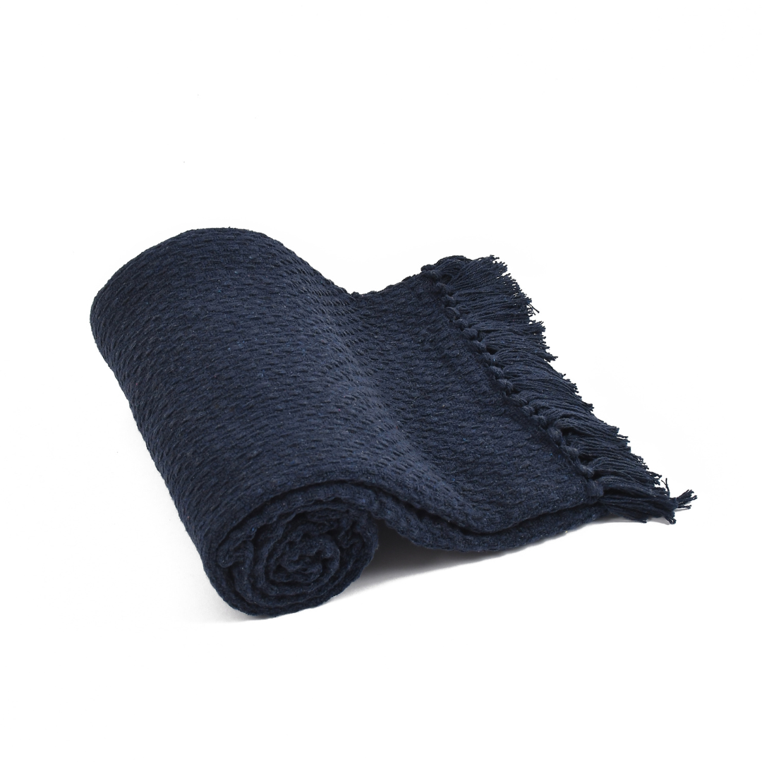 Navy Cotton Throw - Sashaaworld