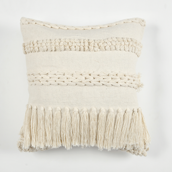 Ivory Tassel Cotton Cushion Cover: