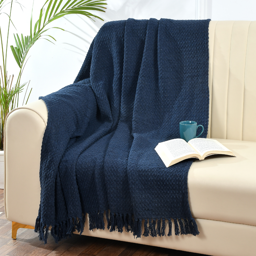 Navy Cotton Throw - Sashaaworld