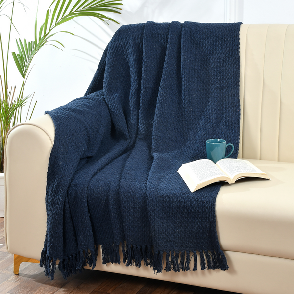 Navy Cotton Throw - Sashaaworld