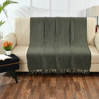 Olive Green Woven Cotton Throw - Sashaaworld