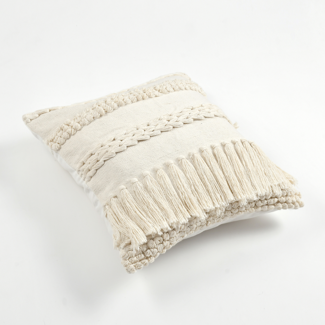 Ivory Tassel Cotton Cushion Cover: