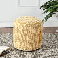 Mustard and White Boho Pouf- Sashaaworld