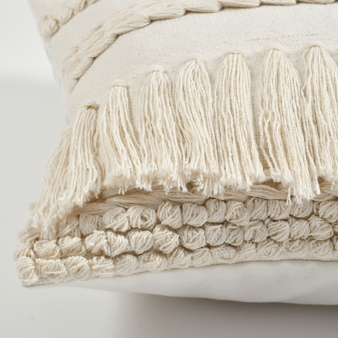 Ivory Tassel Cotton Cushion Cover: