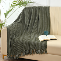 Olive Green Woven Cotton Throw - Sashaaworld