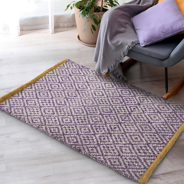 Diamond Pattern Handwoven Chenille Rug Purple - Sashaa World