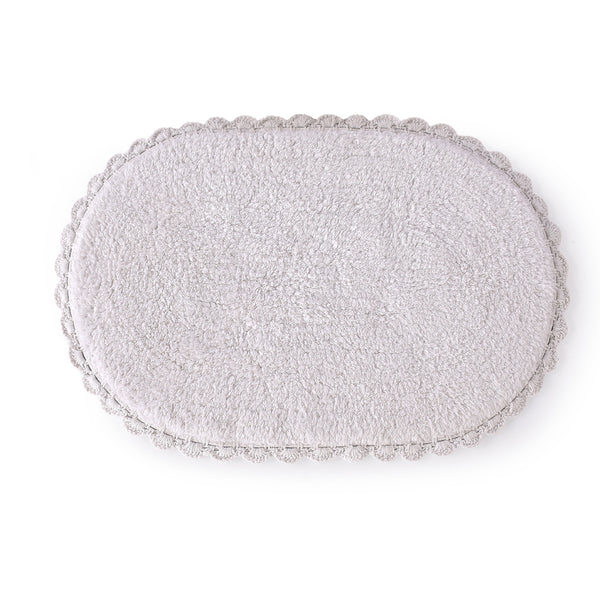 Reversible Oval Shaped Bathroom Rug- White- sashaaworld