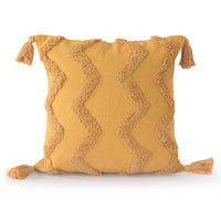 Yellow Chevron Tufted Cushion Cover with Tassels