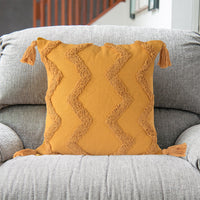 Yellow Chevron Tufted Cushion Cover with Tassels
