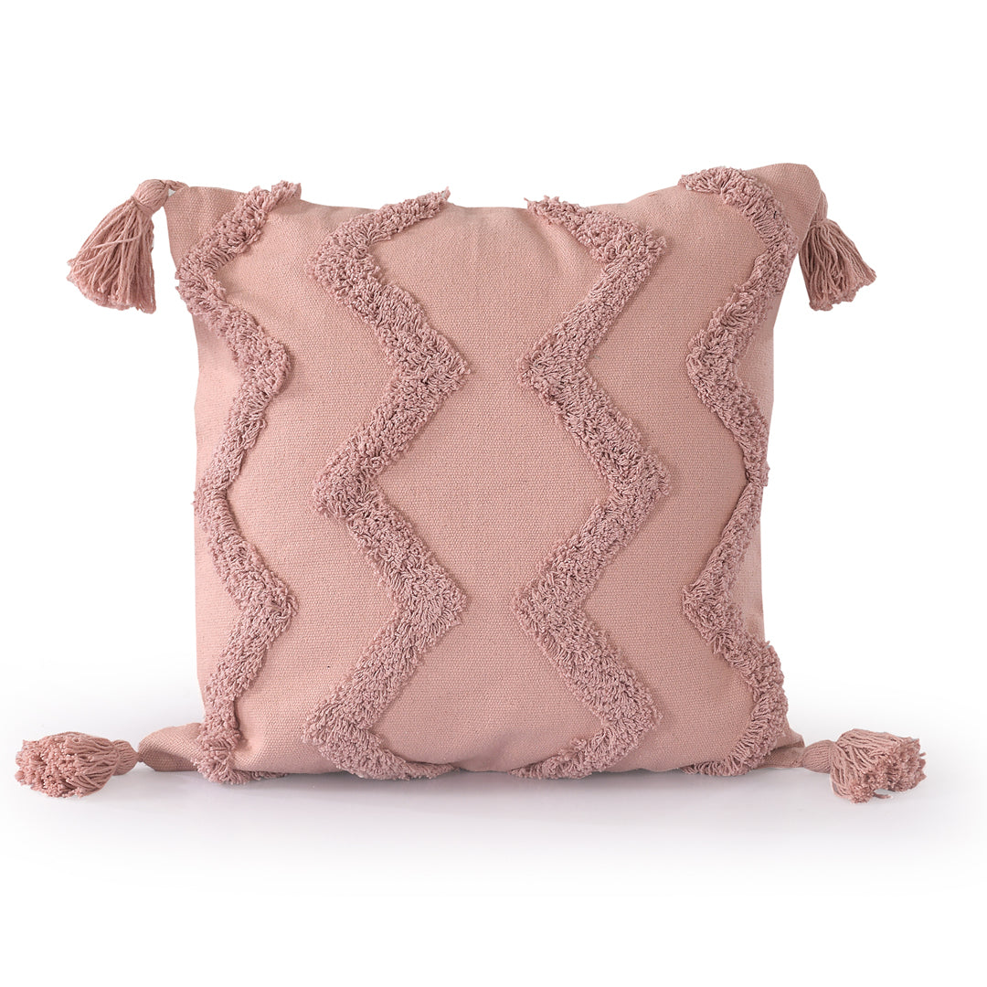 Pink Chevron Tufted Cushion Cover with Tassels