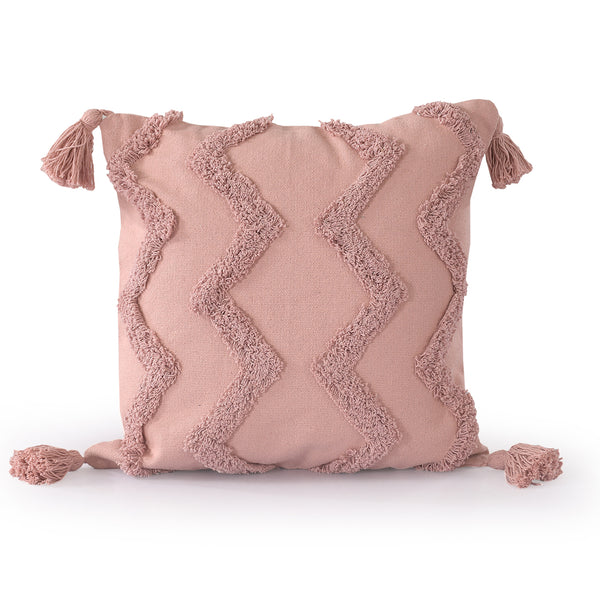 Pink Chevron Tufted Cushion Cover with Tassels