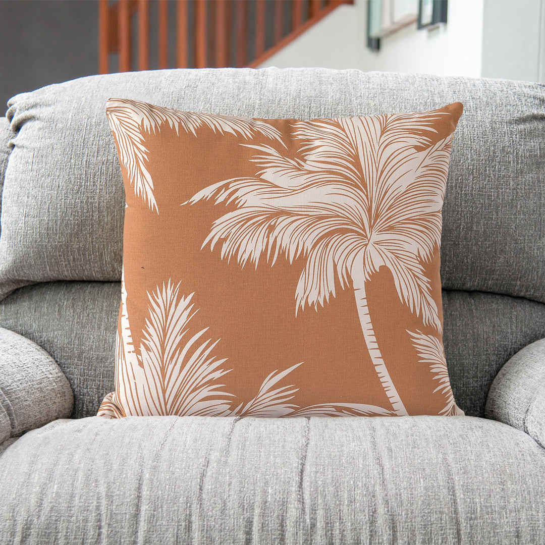 Yellow Palm Tree Printed Cotton Cushion Cover - Sashaaworld