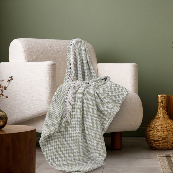 Chevron Delight Green Ivory Versatile Cotton Throw