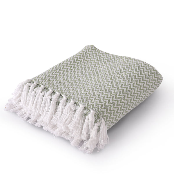 Chevron Delight Green Ivory Versatile Cotton Throw