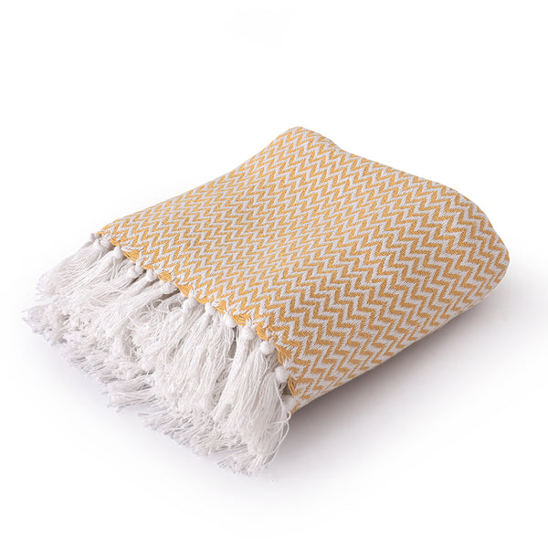 Chevron Delight Yellow Ivory Versatile Cotton Throw