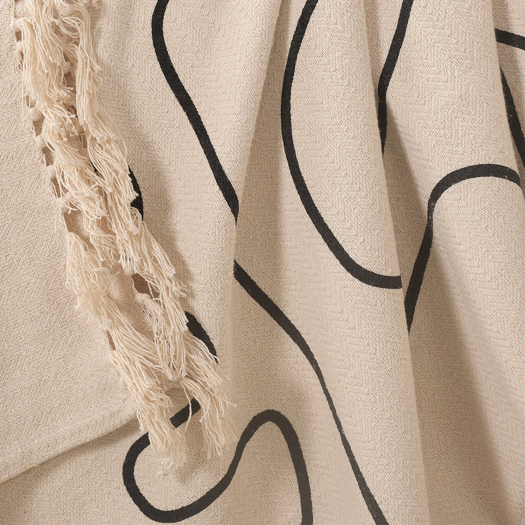 Printed Women Face Woven Throw White - Sashaaworld