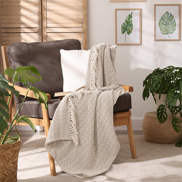 Herringbone Pattern Cotton Woven Throw - Sashaa World