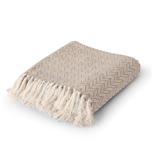 Herringbone Pattern Cotton Woven Throw - Sashaa World