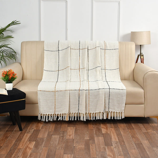 Multi Grid Pattern Handwoven Cotton Throw- Sashaaworld