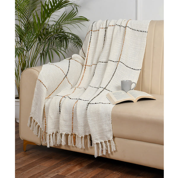 Multi Grid Pattern Handwoven Cotton Throw- Sashaaworld