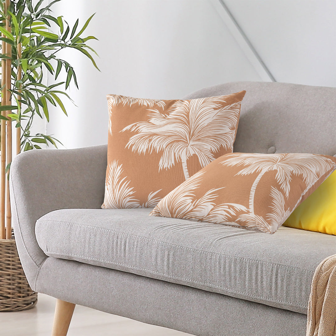 Yellow Palm Tree Printed Cotton Cushion Cover - Sashaaworld