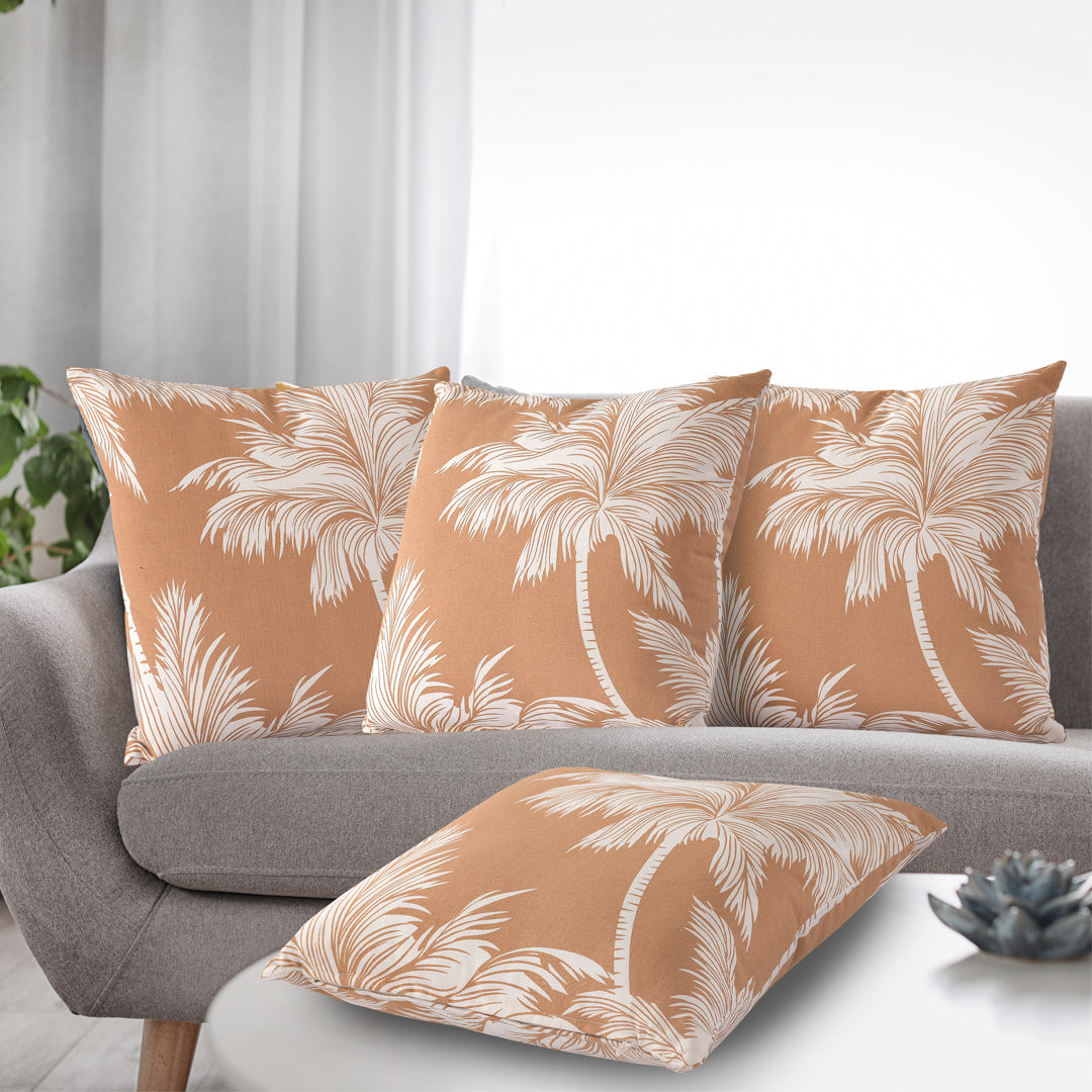 Yellow Palm Tree Printed Cotton Cushion Cover - Sashaaworld