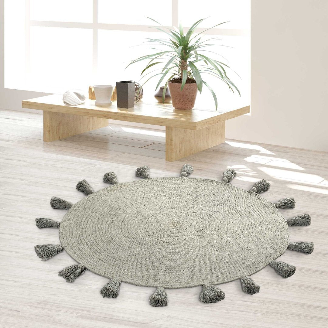 Cotton braided rug with tassels (Reversible) green