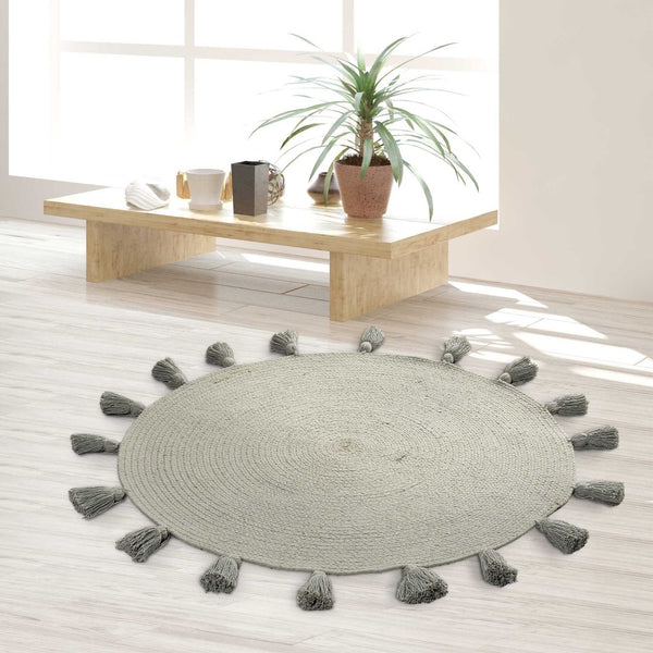 Cotton braided rug with tassels (Reversible) green