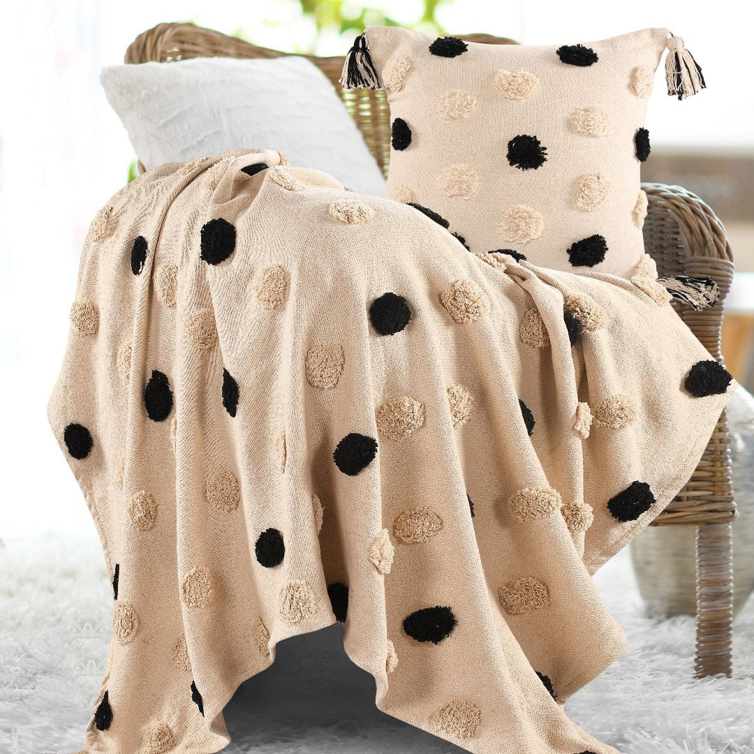 Monochromatic Polka-dot Tufted Cushion-Throw Set - Sashaaworld