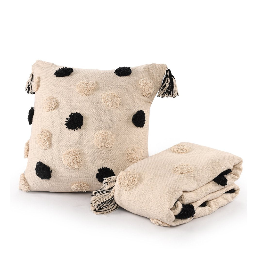 Monochromatic Polka-dot Tufted Cushion-Throw Set - Sashaaworld