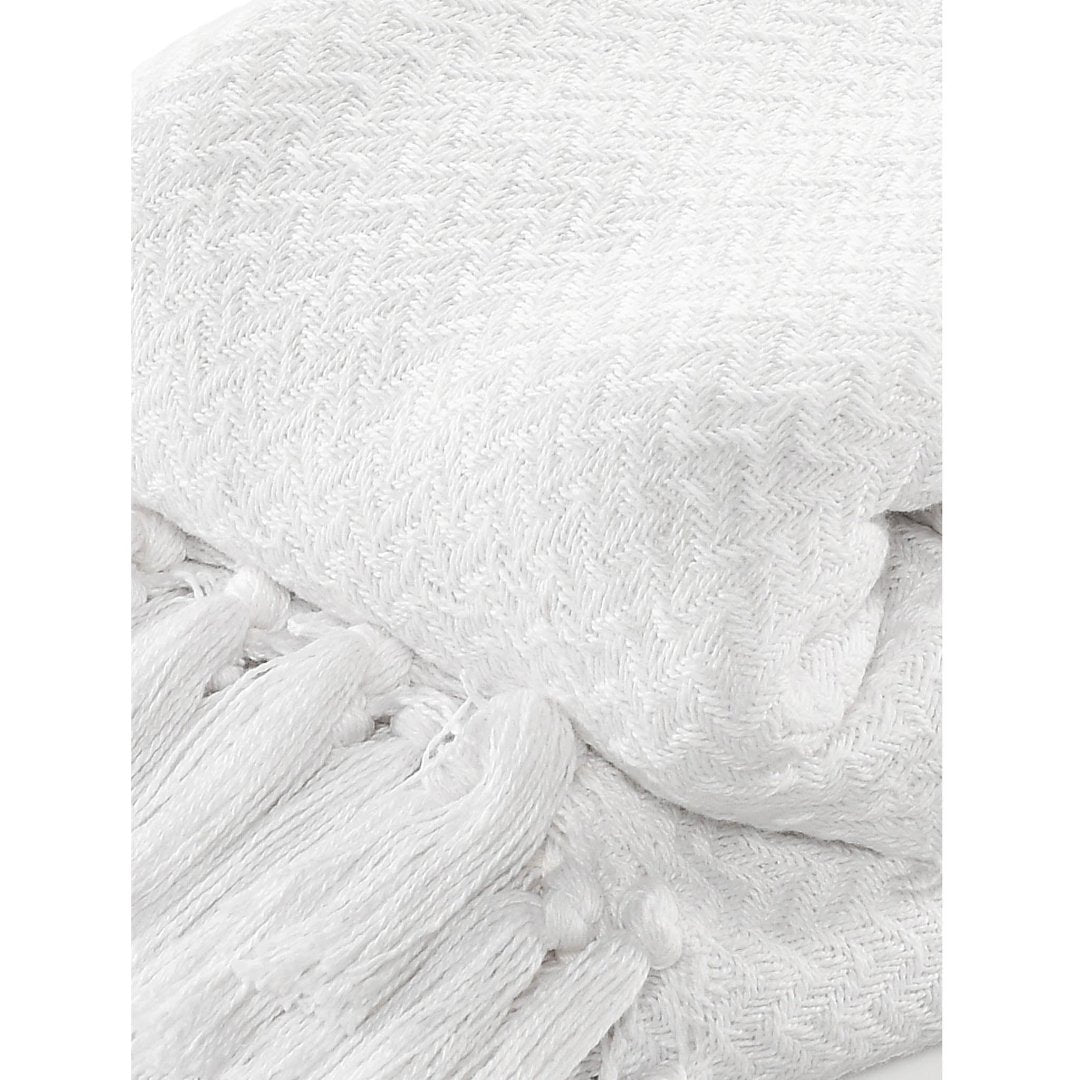 White Chevron Sofa Throw with Tassels