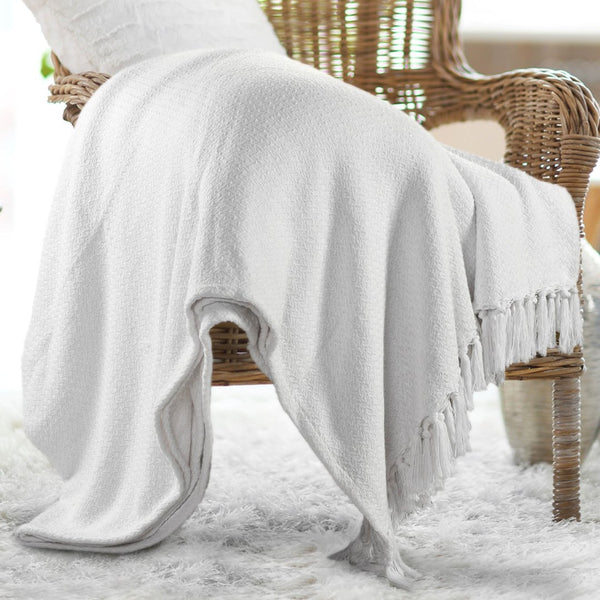 White Chevron Sofa Throw with Tassels