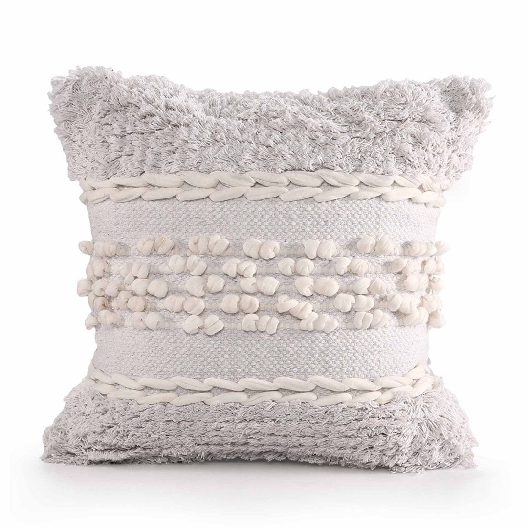White Tufted Boho Cushion Cover- Sashaaworld