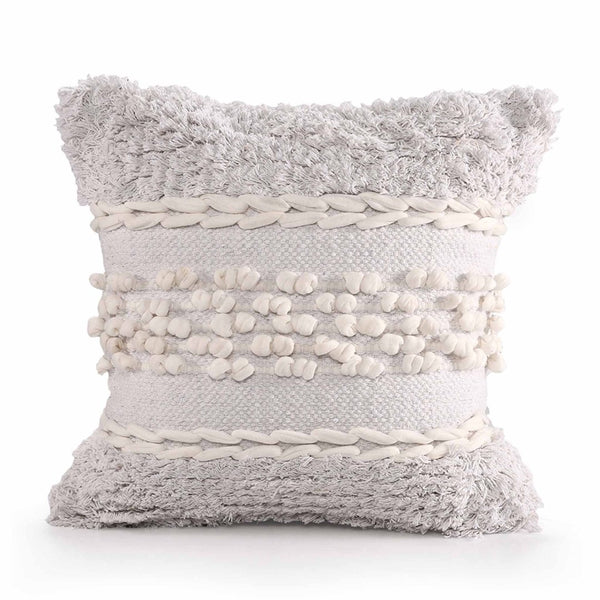 White Tufted Boho Cushion Cover- Sashaaworld