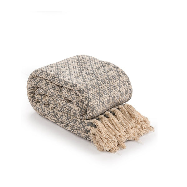 Soft Cotton Throw Blanket for Sofa/ Bed- Grey - Sashaaworld