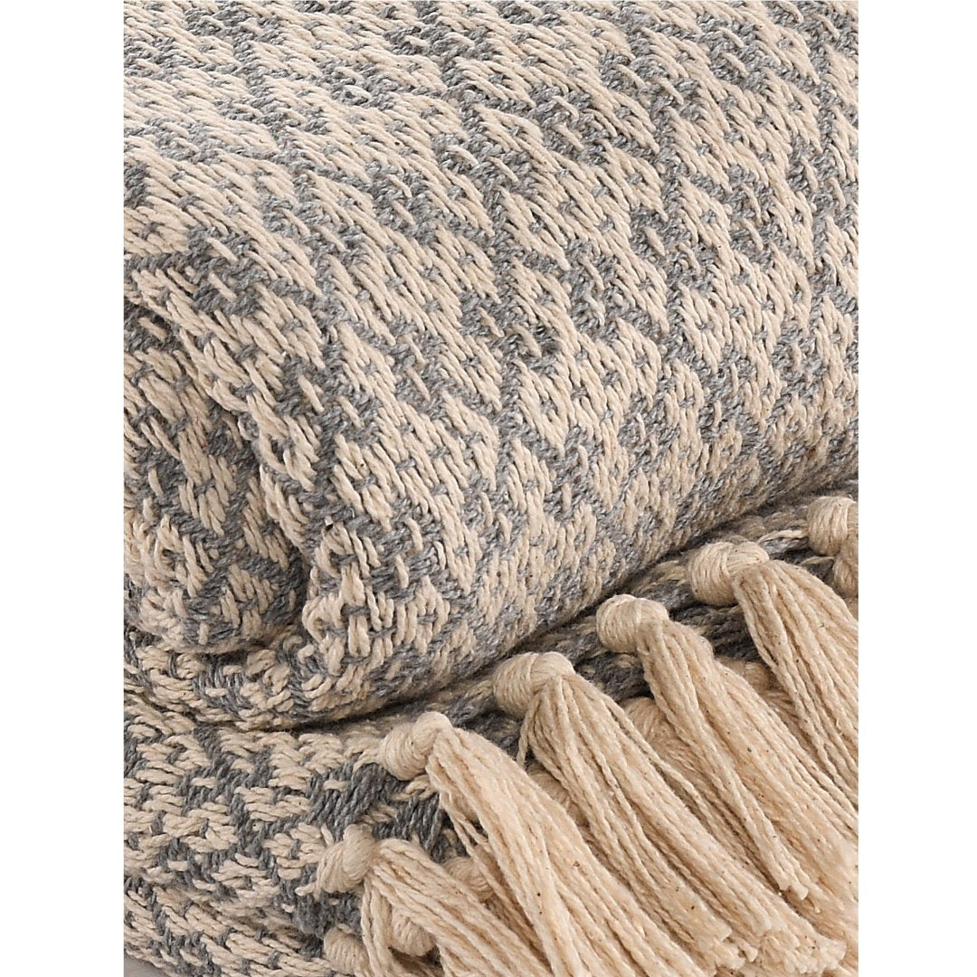 Soft Cotton Throw Blanket for Sofa/ Bed- Grey - Sashaaworld