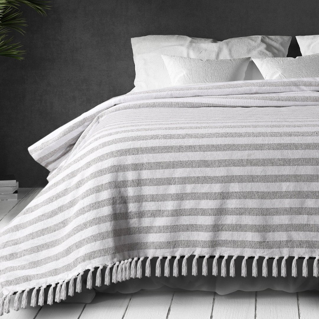 Striped Cotton Throw Bedcover - Sashaaworld