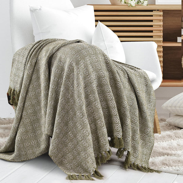 Nature-Inspired Herringbone Throw Blanket Green - Sashaaworld