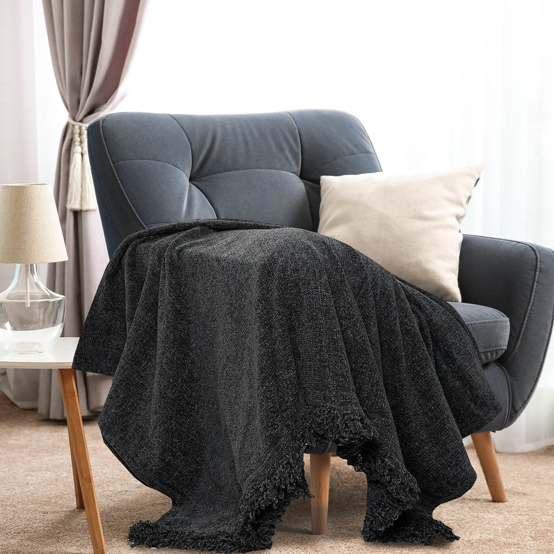 Soft Chenille Throw Black - Sashaaworld