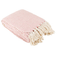 Cotton Diamond Throw Pink & White