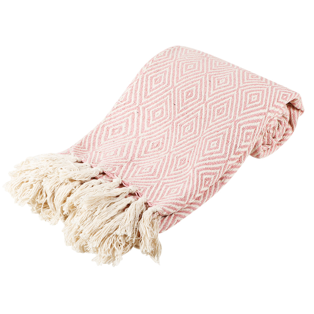 Cotton Diamond Throw Pink & White
