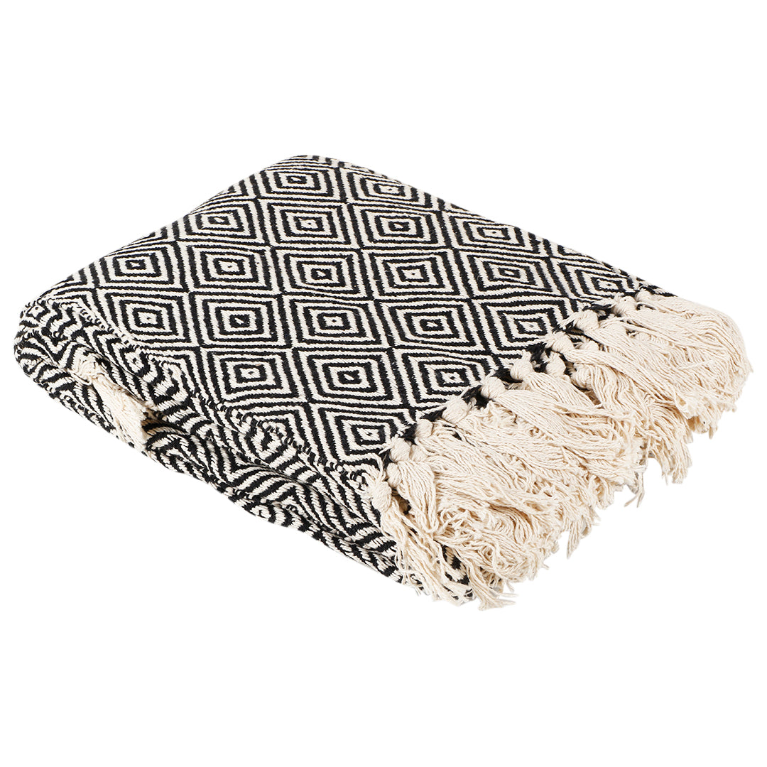 Cotton Diamond Throw Black & White