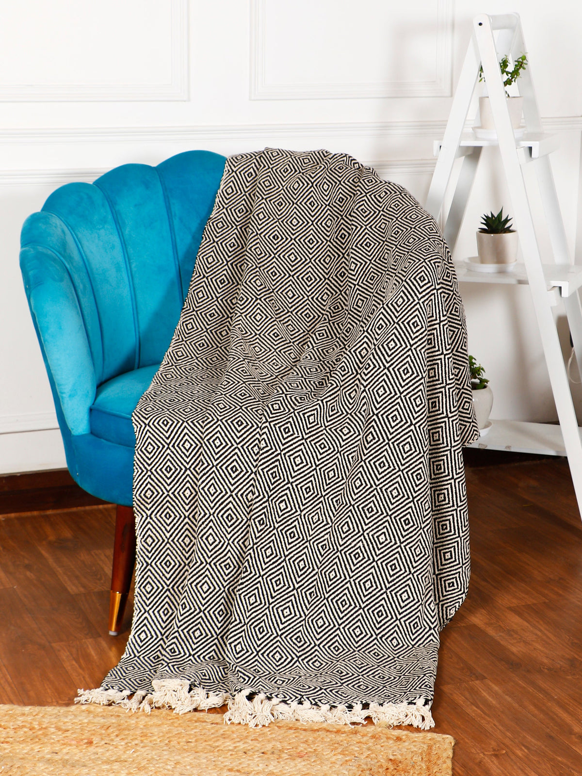 Cotton Diamond Throw Black & White