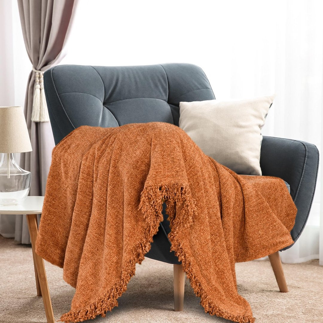 Soft Chenille Throw Rust - Sashaaworld